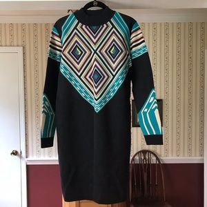 Yuka Dress Black Long Sleeve Knit Stretch T5 (XXL)